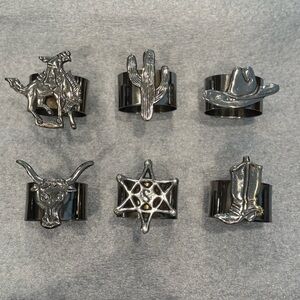 Vintage Silver Western-Themed Napkin Ring Set - 6-Pack